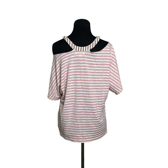Honey Punch white pink stripes cut out distressed top size small - Picture 9 of 12